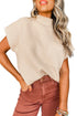 Ribbed Mock Neck Patch Pocket Drop Shoulder Short Sleeve Sweater